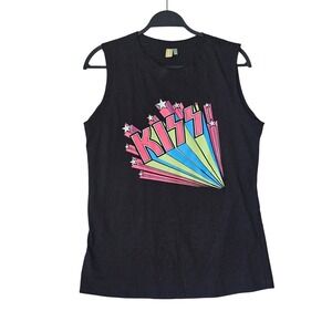 Forum KISS Band Graphic Muscle Tank Top Black Womens Size F Brazil Rocker Tee